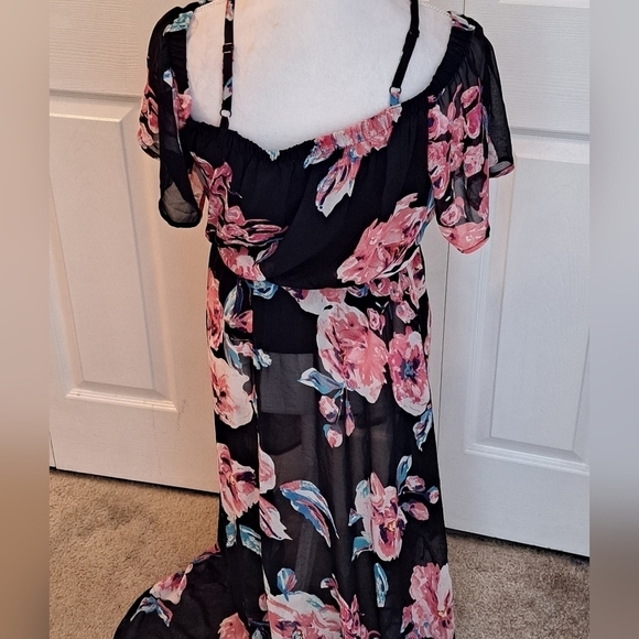 AUW Hi/Low Floral Cold Shoulder Dress    Size L - Picture 3 of 7